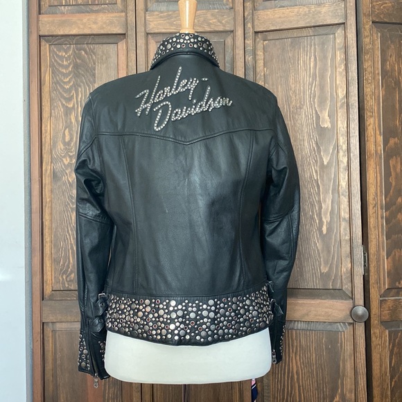 HARLEY DAVIDSON Leather Studded Biker Jacket, size XL, Black - Picture 2 of 14